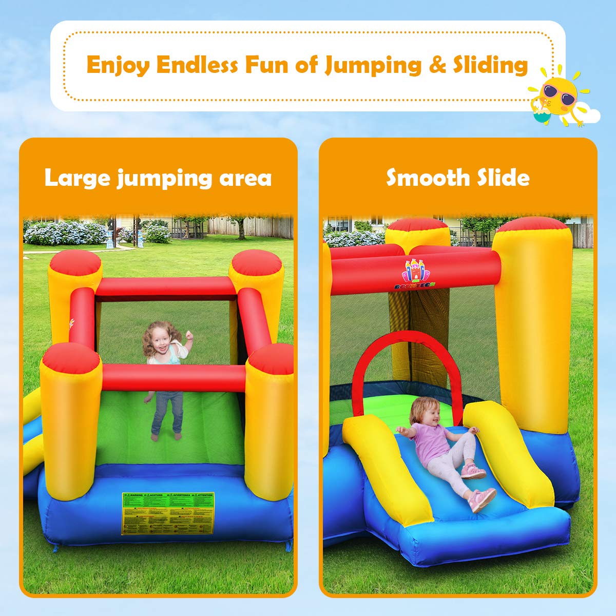 BOUNTECH Inflatable Bounce House, Bouncy House for Kids Indoor Outdoor Party Fun with Heavy Duty Jumping Area, Slide, Portable Toddler Bounce House with 480W Blower Included for Birthday Party Gifts BOUNTECH