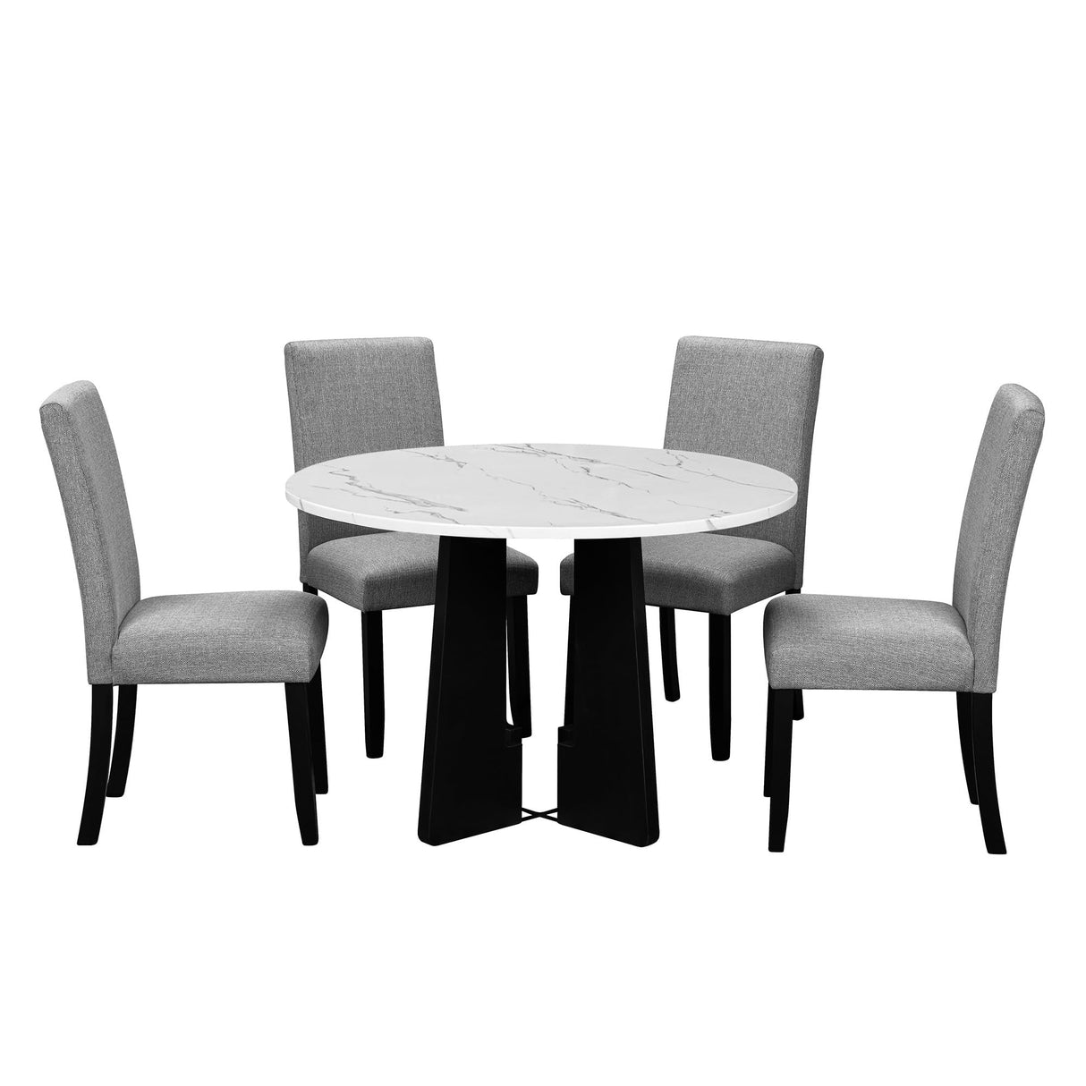 Merax 5-Piece Round Dining Table Set, Modern 4 Upholstered Chairs for Living,Kitchen Room, 43 Inch, White+Gray Merax