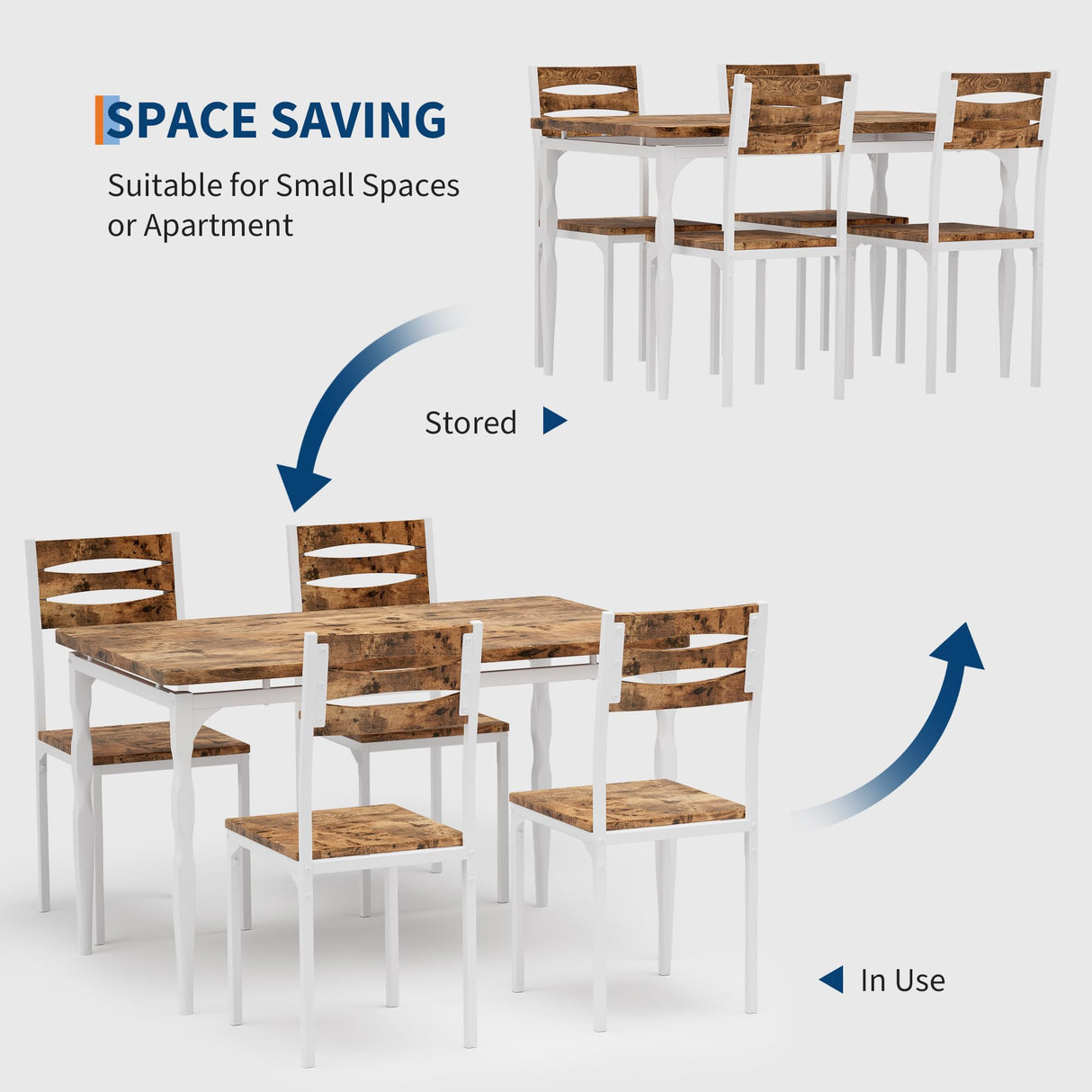 GarveeHome 5 Piece Dining Table Set, Industrial Style Dining Table and Chairs Set for 4, Kitchen Table Set for Dining Room Kitchen Apartment, White Brown GarveeHome