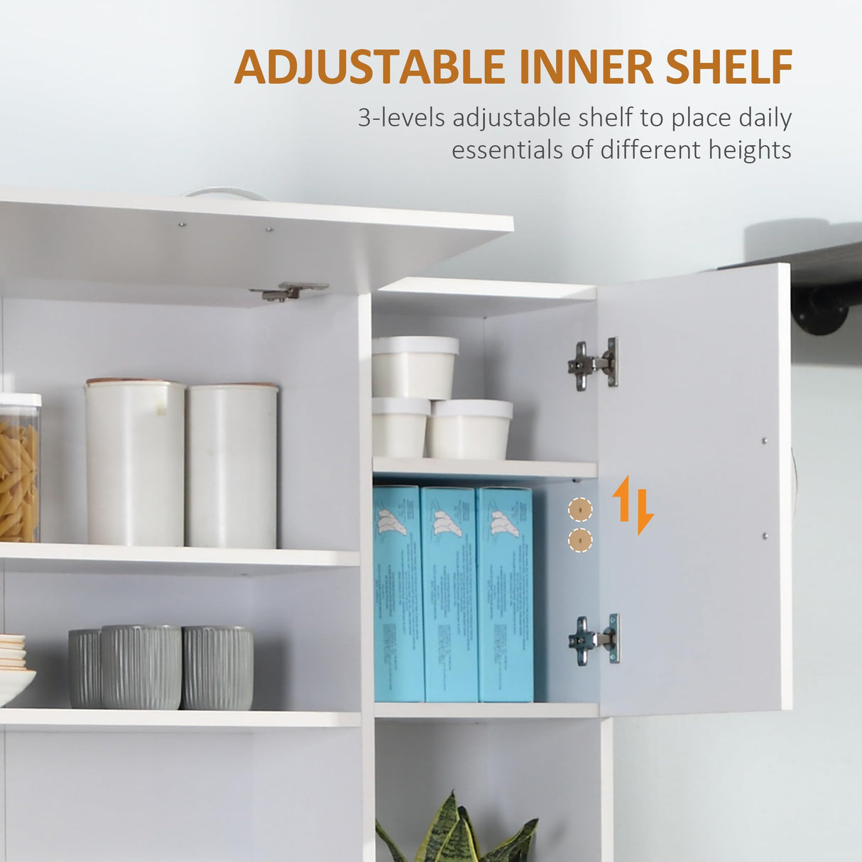 HOMCOM 66" Buffet with Hutch, Freestanding Kitchen Pantry with 2 Large Cabinets, 1 Pull Up Cabinet, 3 Drawers & Wide Countertop, White HOMCOM