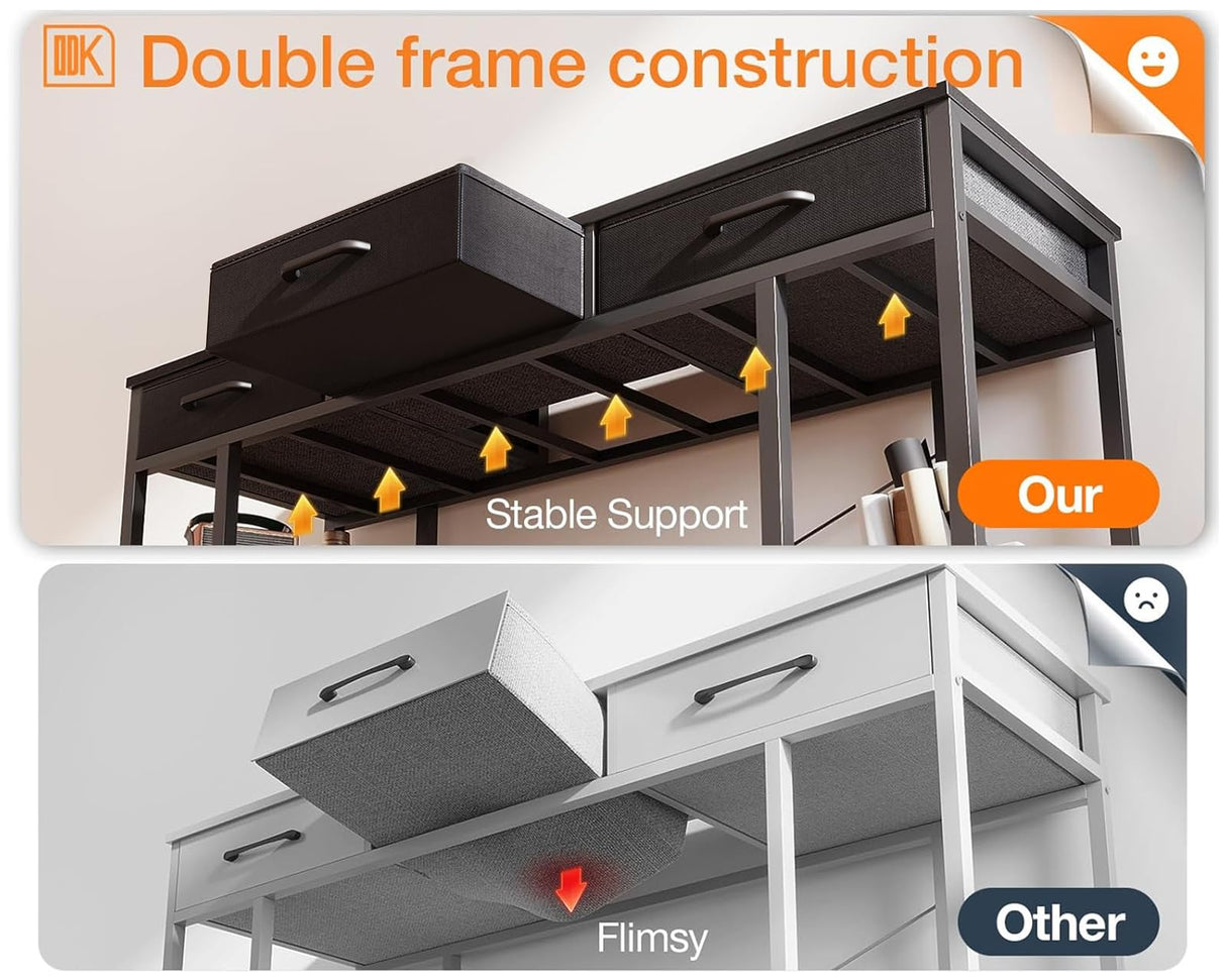 ODK Office Small Computer Desk: Home Table with Fabric Drawers & Storage Shelves, Modern Writing Desk, Black, 48"x16" ODK