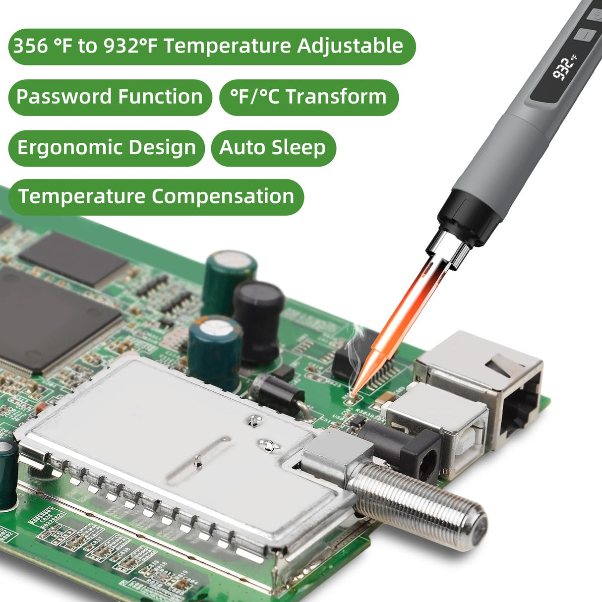 Soldering Iron Kit, 190W Soldering Gun, 110V LED Solder Kit for Electronics, Adjustable Temperature 356-932℉, Includes Solder Wire, Tips, Stand, Sponge and Flux Paste, Grey Crtsweker