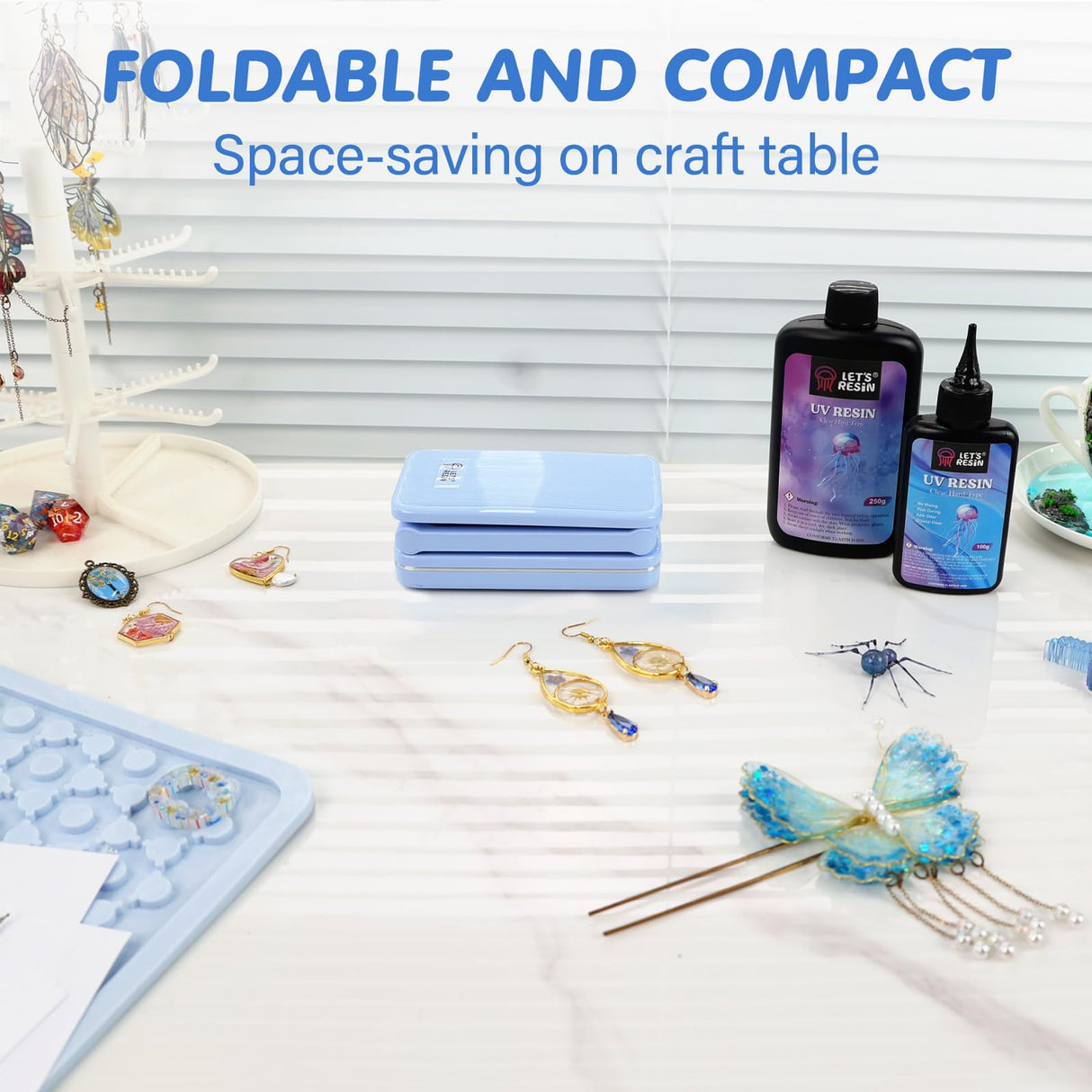 LET'S RESIN Rechargeable UV Light, Foldable&Height Adjustable UV Light for Resin with Large Curing Area, 4H Battery Life 20min Continuous UV Curing Light for Resin Molds, Jewelry Making, DIY Craft LET'S RESIN