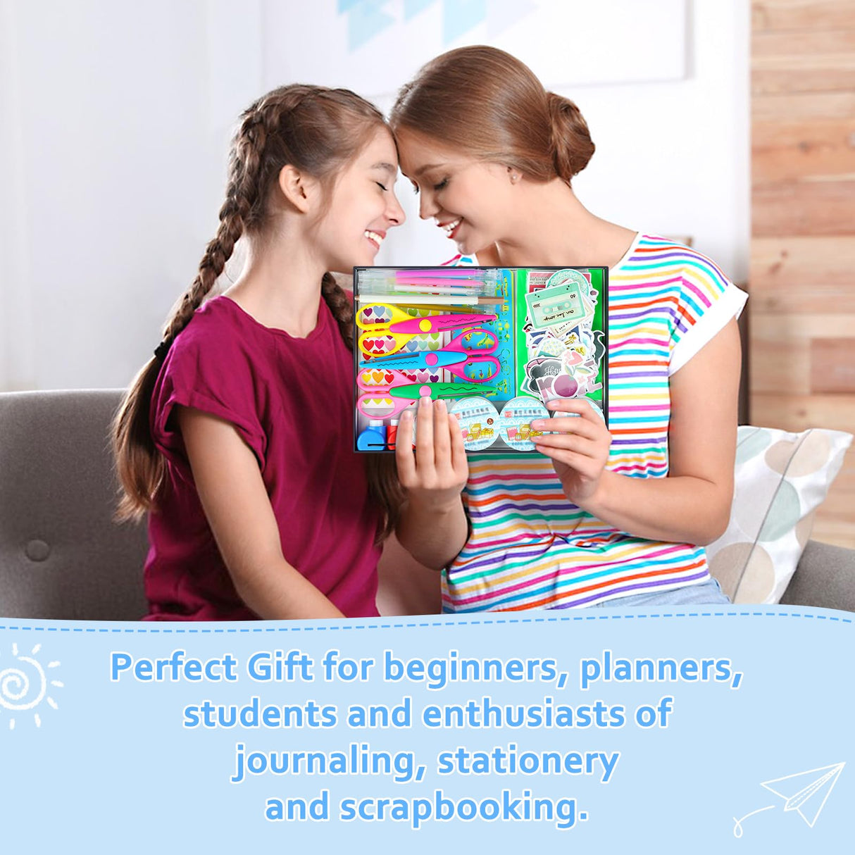 SICOHOME Scrapbook Supplies Kit - Bullet Junk Journaling Scrapbooking Set with Stationery Paper Stickers Tapes Scissors Markers - Birthday Gift Love Craft for Starter Kid Girl Women Adults SICOHOME