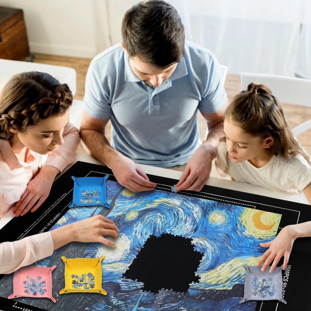 Callkroon Puzzle roll up mat Set of 4 for 500-1500 Piece Puzzles, a Great Gift for Puzzle Lovers, Soft Felt Weave, Easy to Carry When Traveling CallKroon