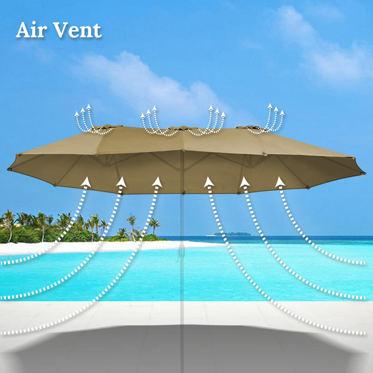 BenefitUSA 12 Ribs Umbrella Cover Canopy Replacement for 15' Double-Sided Patio Umbrella, Frame NOT Included(Taupe) BenefitUSA