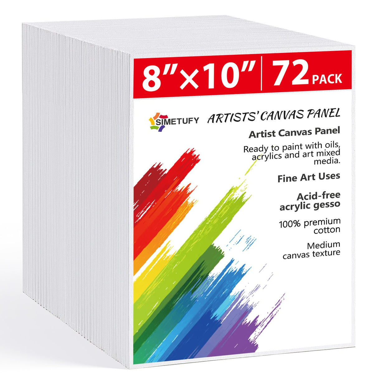 Simetufy 72 Pack 8 x 10 inch Canvas Boards for Painting Flat Canvas Panels Bulk Value Pack for Classes and Parties 100% Cotton for Acrylics Paint Simetufy
