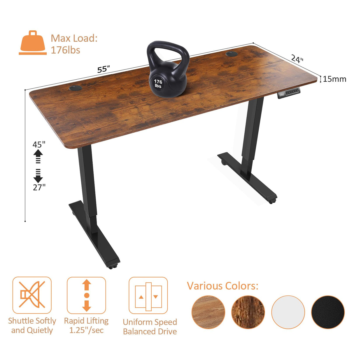 Legooin Electric Standing Desk, 55 x 24 in Adjustable Height Sit Stand up Desk, Sit Stand Home Office Computer Desk with Oversized Mouse Pad(Brown) Legooin