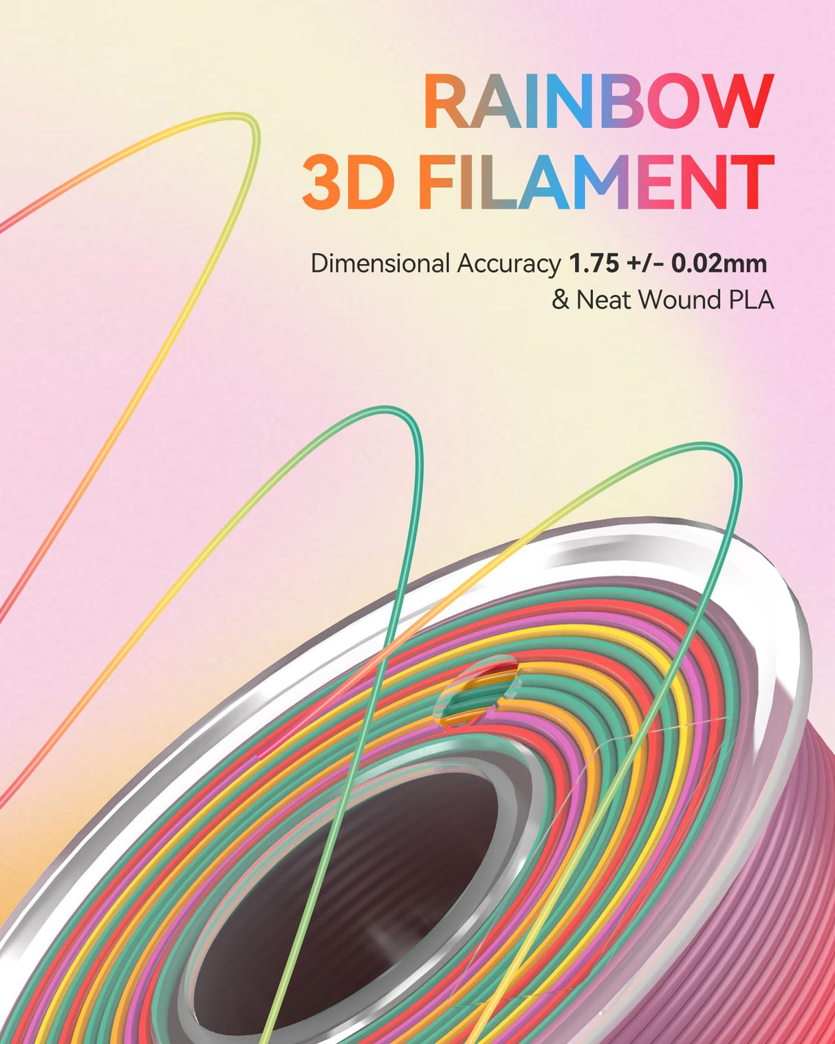 TECBEARS 250G PLA Rainbow Filament, PLA 3D Printer Filament Rainbow, Neatly Wound PLA Bundle, Fast Color Change Each 8 Meters, Dimensional Accuracy +/- 0.02mm, 4 Pack 250g Spool TECBEARS