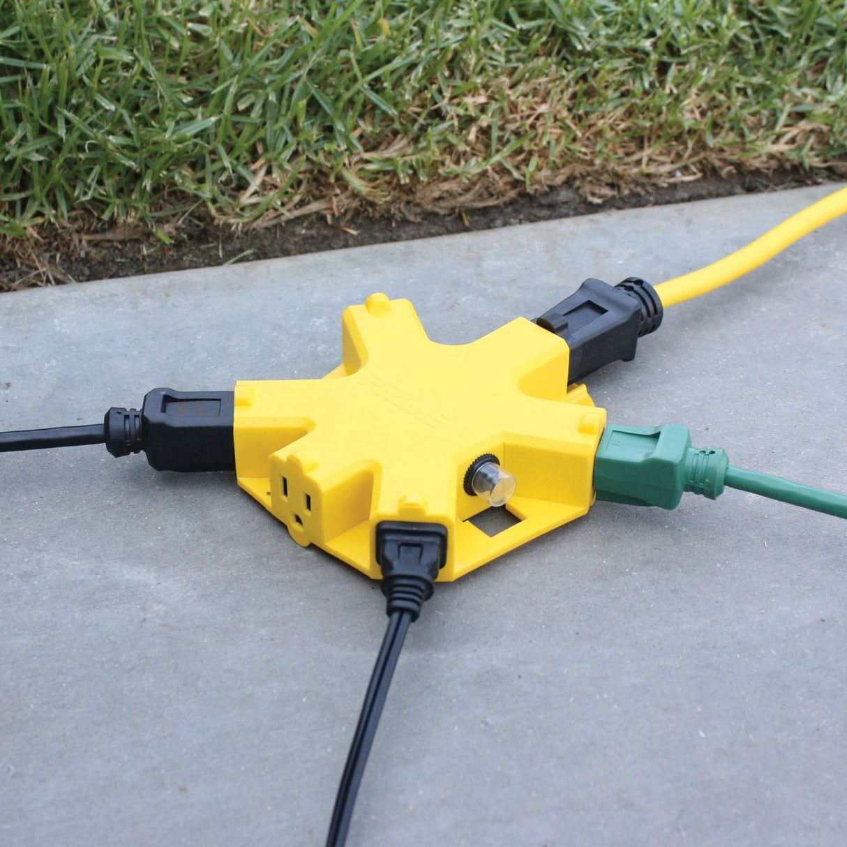 Clear Power 100 ft 12/3 SJTOW Extra Heavy Duty Contractor Grade Extension Cord with 5 Outlet Adapter Combo, Oil Water & Weather Resistant, Flame Retardant, Yellow, 3 Prong Grounded Plug, CPCO90001 Clear Power