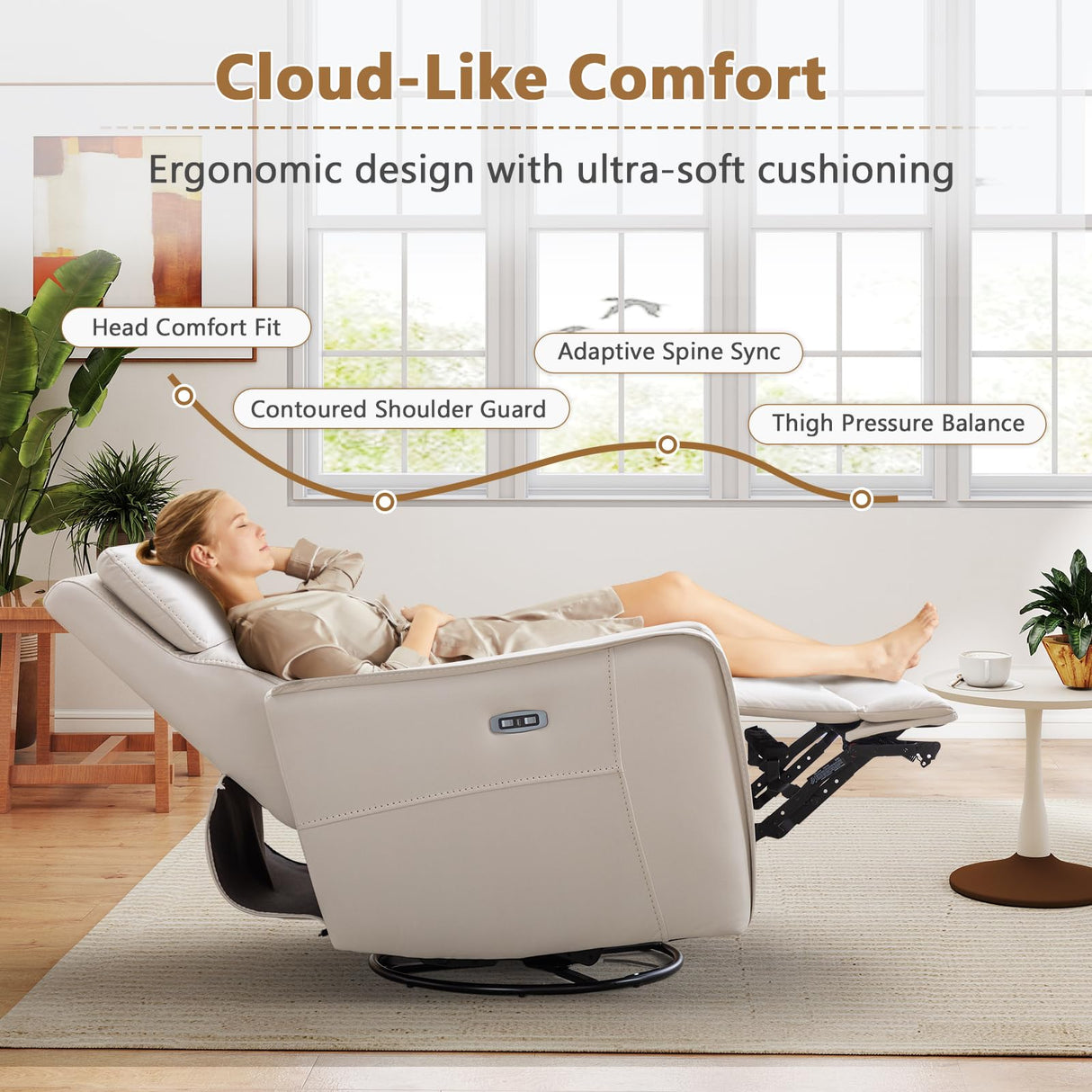 ANJ Swivel Recliner Chair, Glider Rocker Recliners for Nursery, Power Rocker Reclining Chair with USB Port, Upholstered Leathaire Electric Rocking Chairs for Living Room, Bedroom, Cream White ANJ