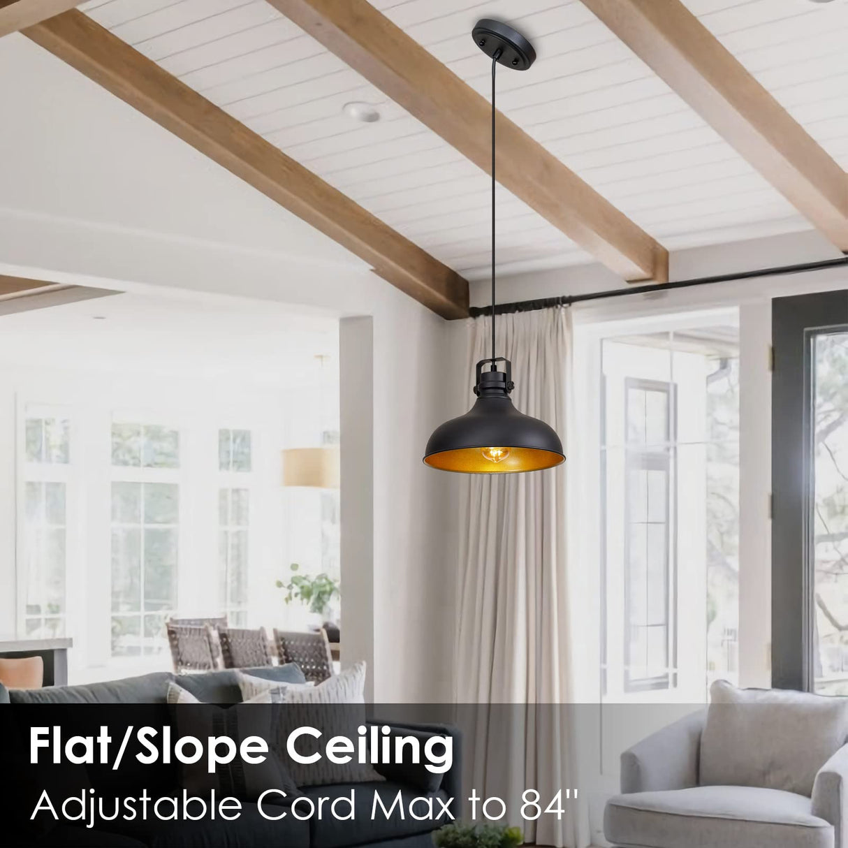 ALAISLYC Black Farmhouse Pendant Lights Matte Pendant Lighting for Kitchen Island Industrial Adjustable Height Vintage Dome Hanging Light Fixtures for Barn, Dining Room 3 Packs ALAISLYC