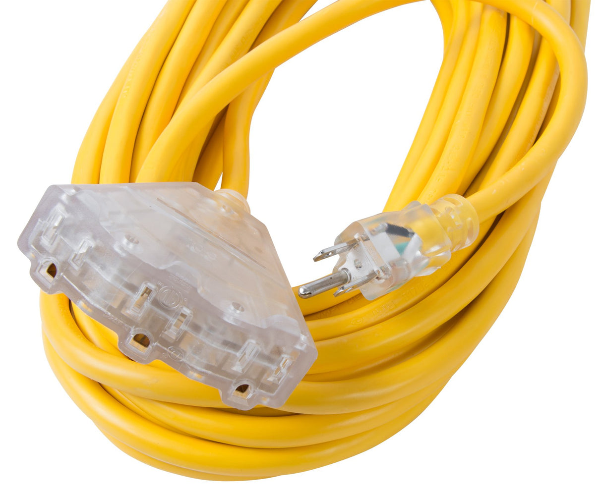 Bergen Industries Inc OC501233T Extra Heavy-Duty Outdoor Triple Tap Extension Cord, 50 ft, 12 AWG, 15A/125V AC , Yellow Bergen Industries