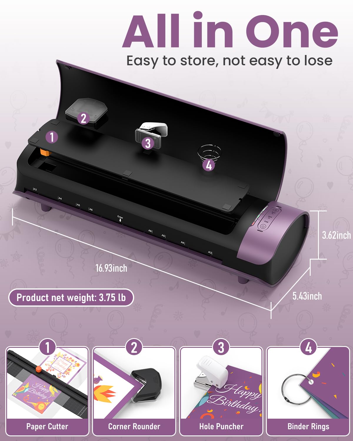Office Presentation Laminator Machine 11x17 with Laminating Sheet A3/A4/A5, 3/5 Mil Thermal Cold Laminating Machine 13 inch Wide, 60s Warm-Up Lamination Machine, Personal Laminate Machine (Purple) Qfun