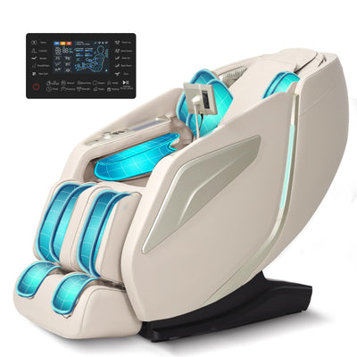 RelaxRelife Full Body Zero Gravity Massage Chair with Body Scan 4D Intelligent Shiatsu Strecth Massage, Back/Leg Heated with AI Voice Control Bluetooth Speaker Airbags SL Track Massage Beige