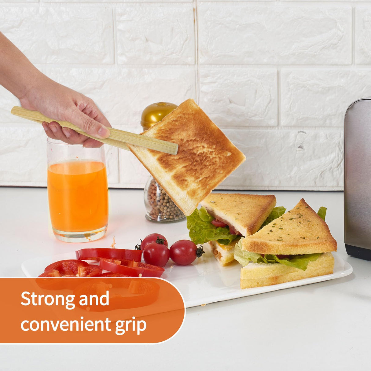 2 Pieces Natural Bamboo Toast Tongs, toast tongs, bamboo tongs,10.2 Inches Long Tongs with Anti-slip Design,for Toaster,Fruits, Bread & Pickles, Kitchen Utensil, Salad, Pasta, Grilling, BBQ Jowmoy