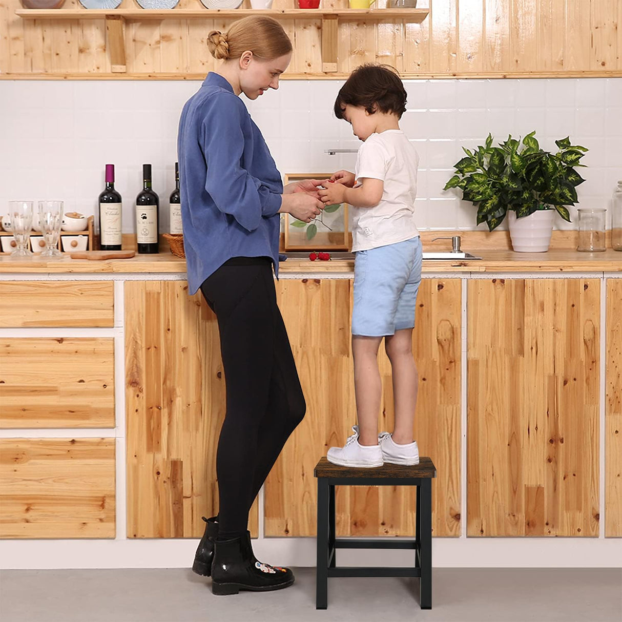 YINMIT Step Stools for Adults and Kids, Wooden Small Step Stool with Non-Slip Feet, Rectangular Stepping Stool for High Bed, Using for Bedroom, Kitchen and Living Room, Hold Up to 500 lbs YINMIT