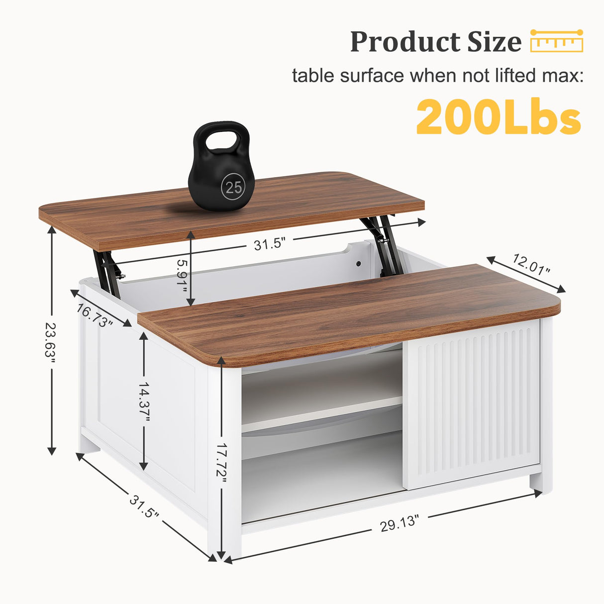 Decofy Lift Top Coffee Table with Storage, 31.5" Mid Century Modern Square Coffee Tables for Living Room, Large Hidden Storage Compartment, Adjustable Shelves & Sliding Door, White Decofy