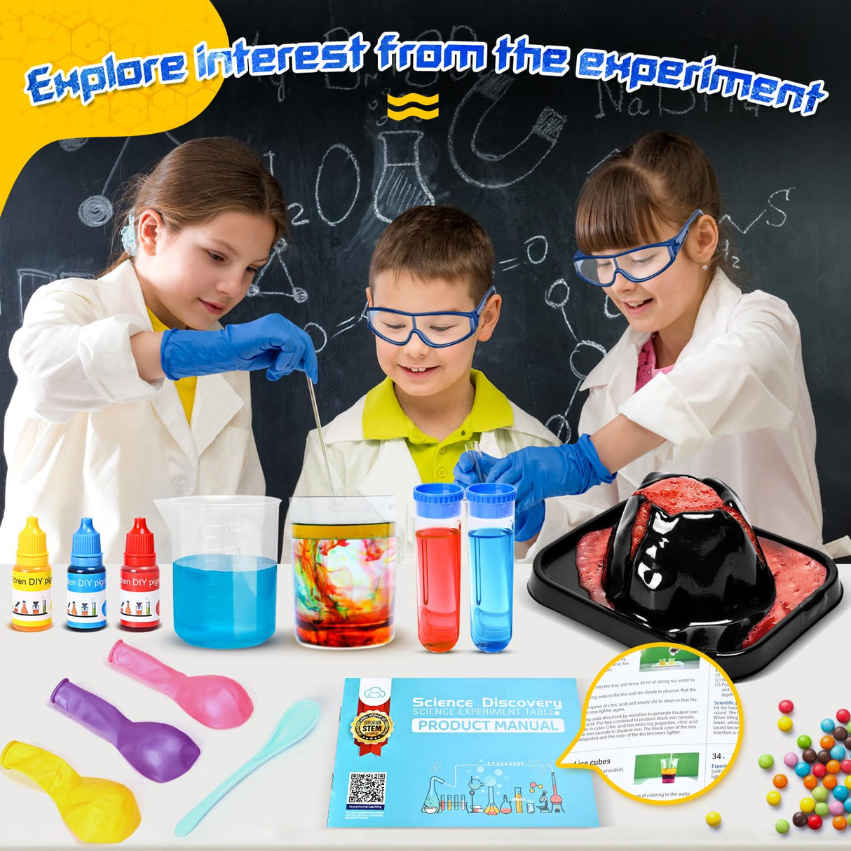 68 Lab Science Experiments Educational Science Kits for Kids, STEM Activities Educational Scientist Toys Gifts for Boys Girls Chemistry Set Volcano Eruption Activities Science Project PIXATA