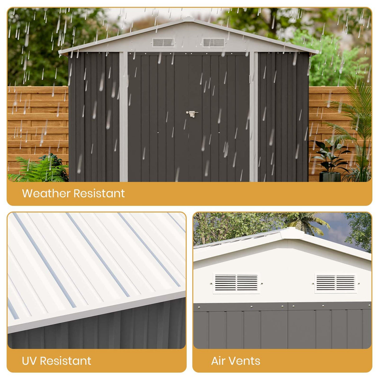 Patiowell 12 x 8 FT Outdoor Storage Shed, Steel Shed Storage House with Design of Lockable Doors, Utility and Tool Storage for Garden, Patio, Backyard, Outside use, Gray Patiowell