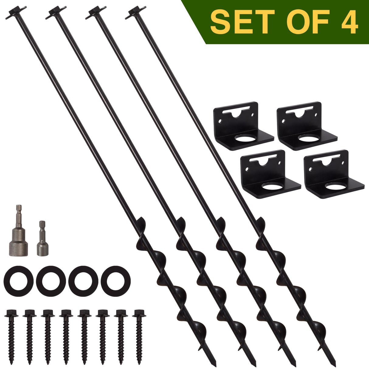 VASGOR 24” Mobile Home Anchors - Ground Anchor Screw in with Brackets and Adapter for Drill - Earth Anchors - Storage Shed and Swing Anchor Kits VASGOR