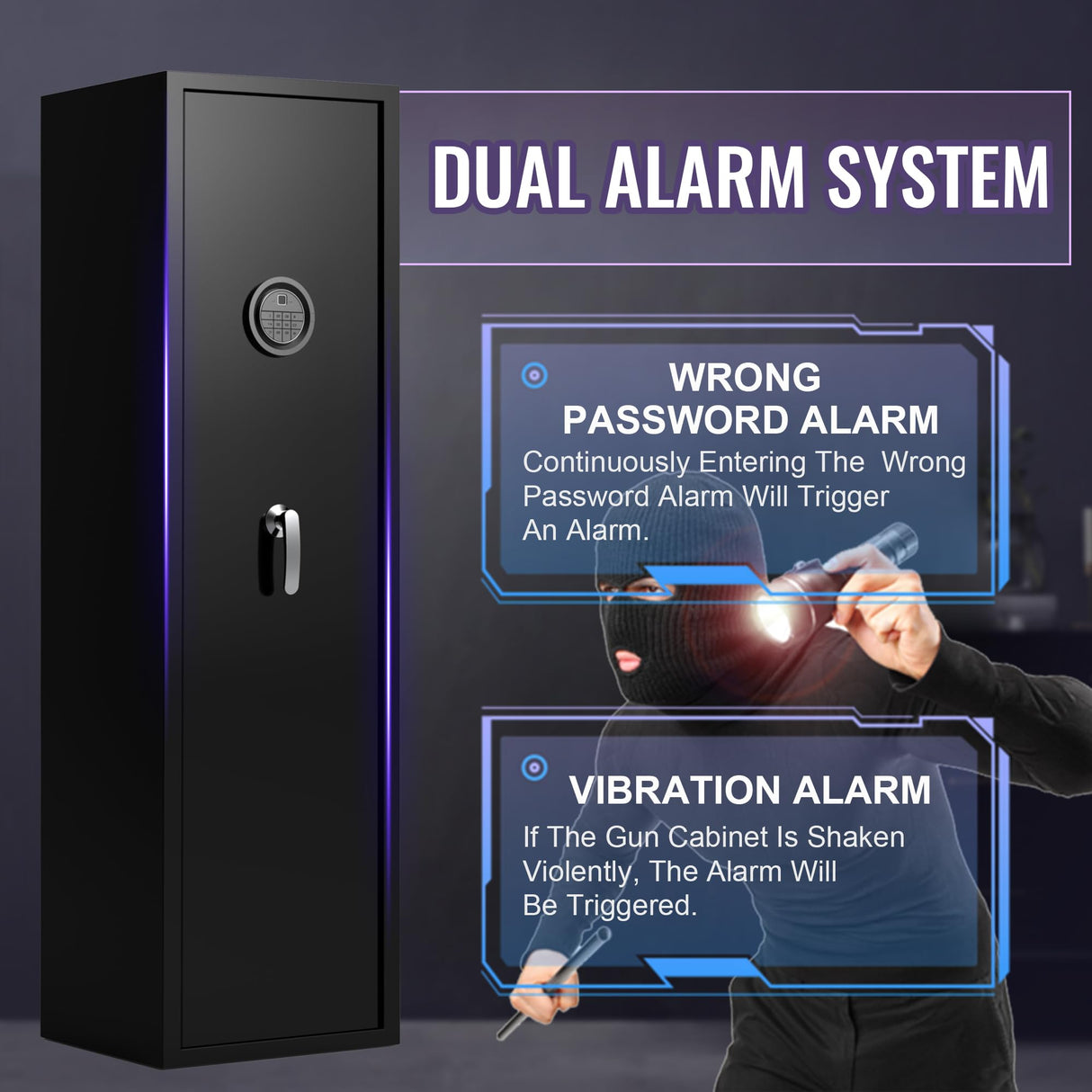 Marcree 8-10 Gun Safe for Rifles and Pistols, Gun Cabinet for Rifle and Shotgun Multi-Function, Biometric Fingerprint Large Rifle Safes for Home, with Inner Cabinet Dual Alarm System Marcree