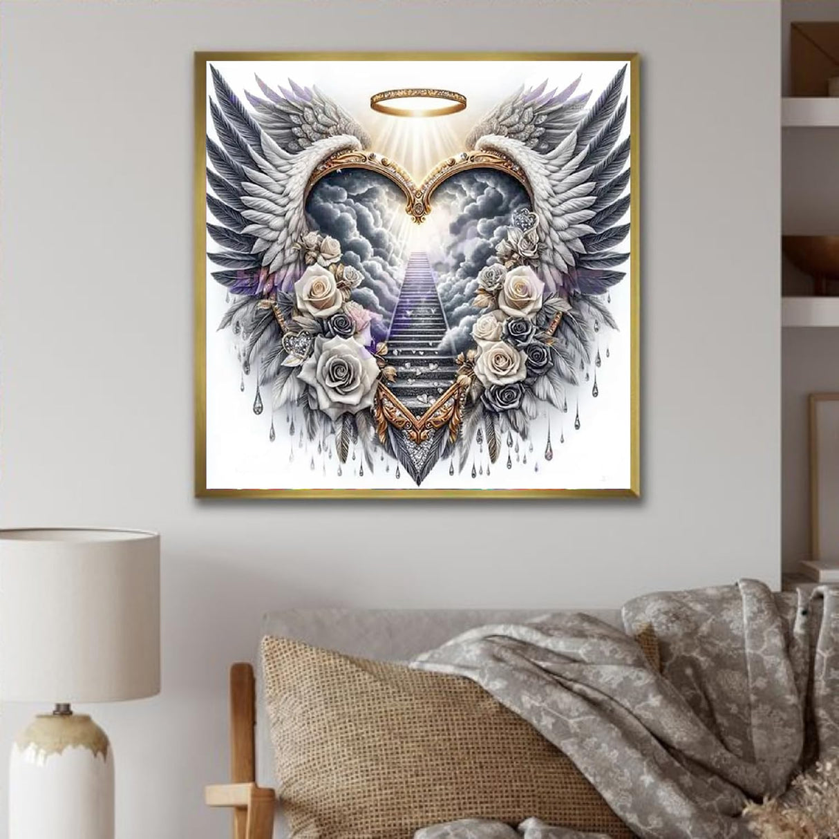 AIBOERL Heart Wing Diamond Art Kits for Adults,Religion 5D Diamond Painting Kits for Adults Beginners,DIY Full Round Drill Diamond Dot Painting Gem Art Kits for Adult, Home Wall Decor 12x12Inch AIBOERL