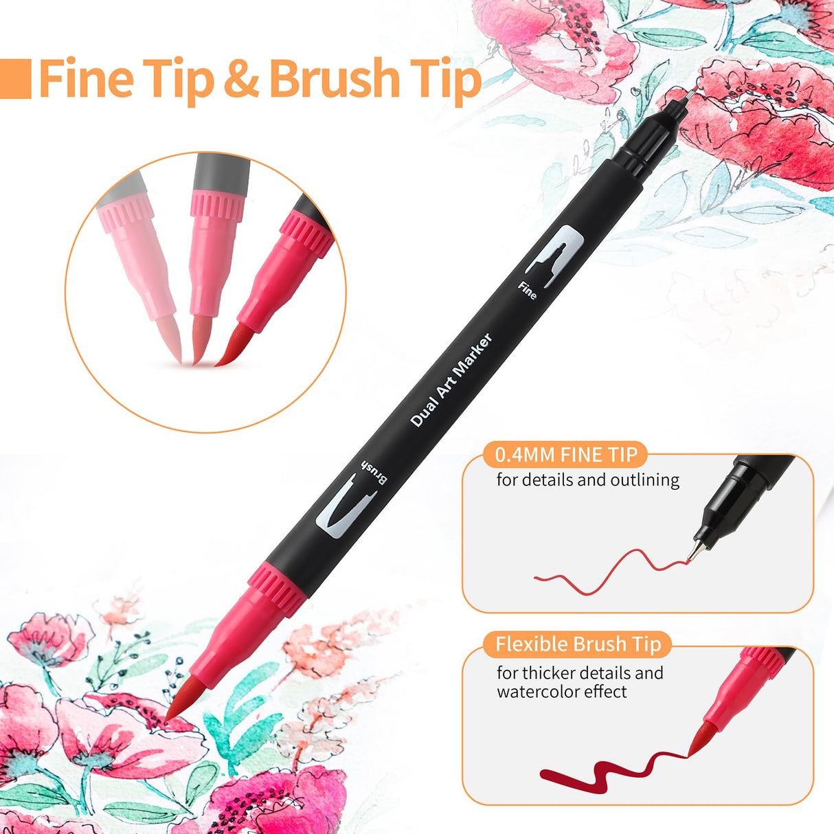 Peablce Art Markers Brush Pen, Markers for Adult Coloring Books No Bleeding,32 Colored Pens Fine Point Highlighter Pen & Brush for Adult Kids Coloring Journaling Note Taking Planner Peablce