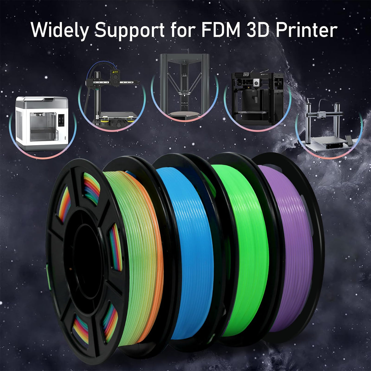 YOUSU 1.75mm 3D Printer Filament Bundle, Glow in The Dark Filament Multicolor, Green, Blue, Purple and Rainbow, PLA Filament 1.75 mm, Dimensional Accuracy +/- 0.03 mm, 250g X 4 Pack Yousu
