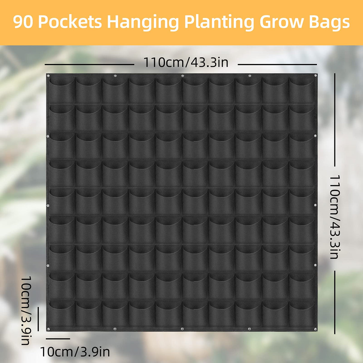 Hanging Planting Grow Bags, 90 Pockets Wall Planter Wall Mounted Grow Bag Outdoor Indoor Gardening Vertical Greening Flower Container, Planting Bags Storage Bags(1.1 m × 1.1 m, Black) LITLANDSTAR