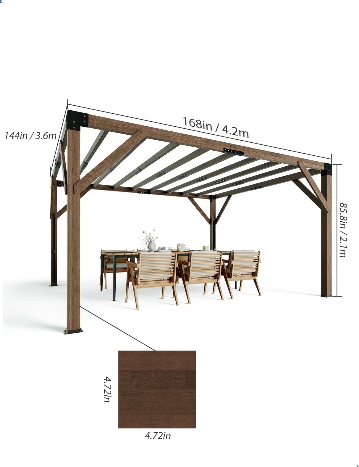 KYBOLT 12 X 14 Ft Wood Pergola with Retractable Sunshade Canopy, Solid Structure, Outdoor Pergola for Backyard, Deck, Garden (Reddish-Brown) KYBOLT