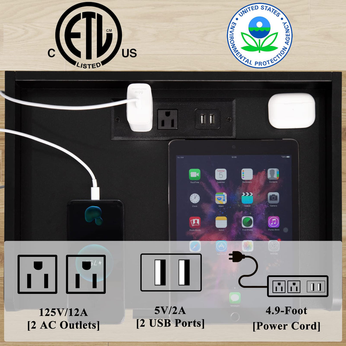 YAHARBO Black Nightstands Set of 2 with Charging Station and USB Ports, 3-Tier End Side Table with Storage Drawer and Shelf, Modern Bedside Night Stand for Bedroom YAHARBO