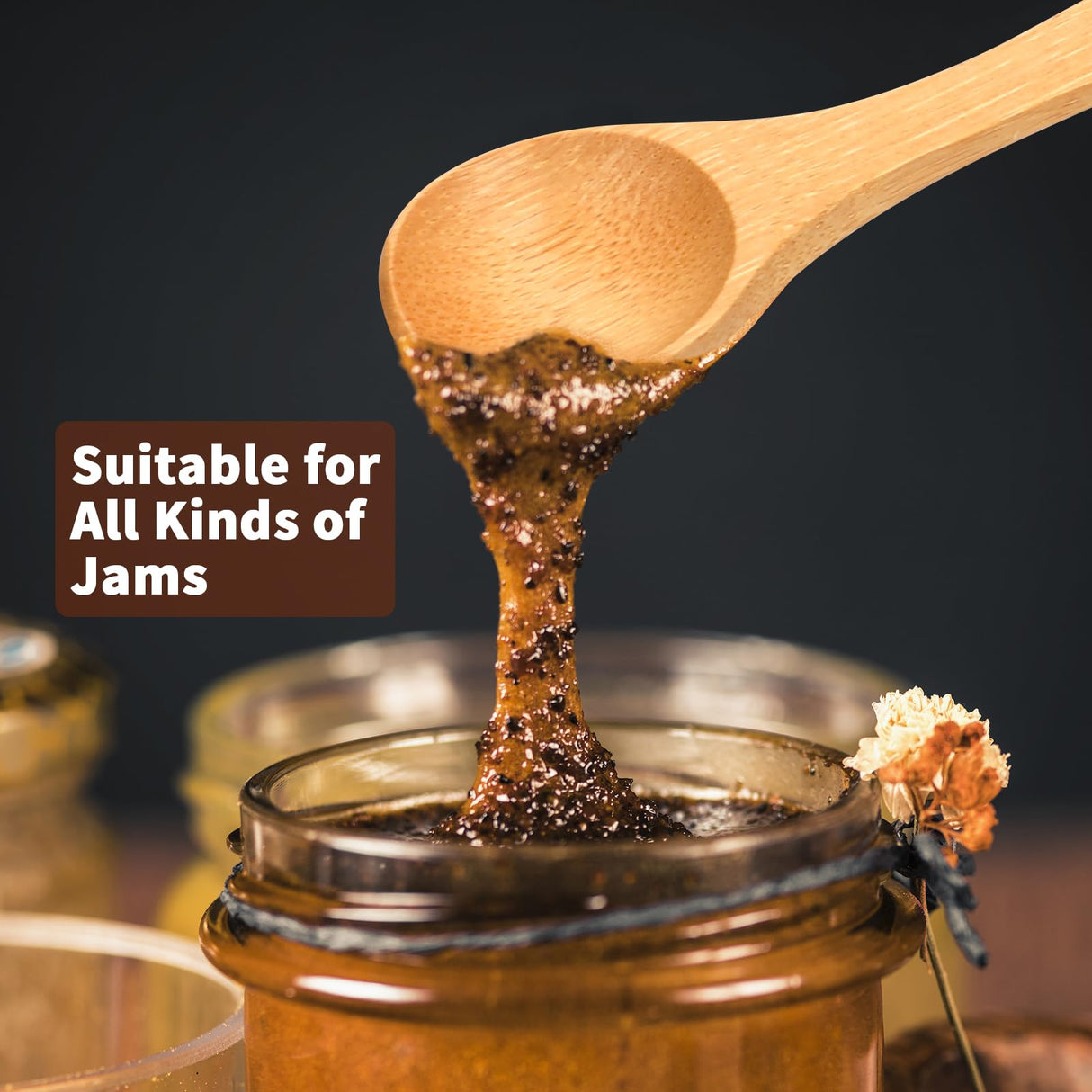 5.2 Inch Bamboo Spoons, Small Wooden Spoons for Condiments, Spices, Sugar, Salt, Jam, Coffee, Hrbs and Honey, Tiny wood Teaspoons for Serving Kitchen (5 PCS) aerzip