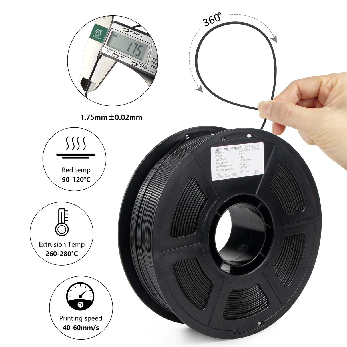 iSANGHU ASA Filament 1.75mm Bundle, UV&Heat Resistant&Weather Resistant 3D Printer Filament, Perfect for Outdoor Functional Parts, 2×1kg(4.4lbs), Black+White iSANGHU