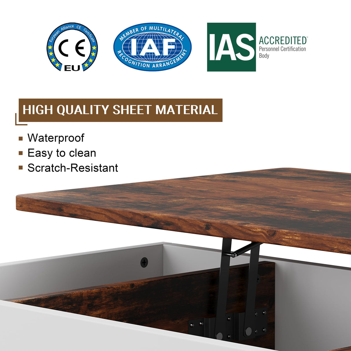 Shintenchi Coffee Table, Lift Top Coffee Table with Hidden Compartment, Rising Tabletop Dining Table, Lift Top Coffee Center Table for for Living Room, Office, Home (Rustic Brown) Shintenchi