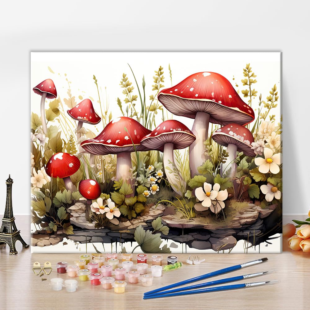 TUMOVO Adults & Kids Paint by Numbers Mushrooms & Forest Scenes, 16 x 20 Inch Acrylic DIY Craft Kits TUMOVO