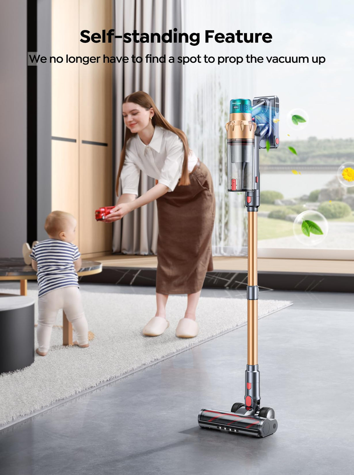 Cordless Vacuum Cleaner, 550W 45KPA 60 Mins Runtime Self-Standing Vacuum Cleaners for Home, Stick Vacuum with Charging Dock Station Removable Battery, Handheld Vacuum for Pet Hair/Carpet/Floor SMOTURE