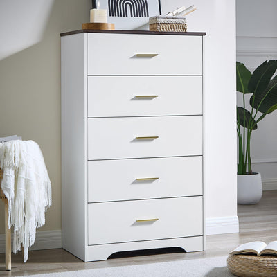 LIDYUK Dresser for Bedroom, Wood Dresser with 5 Drawers, Modern Minimalist Dressers & Chests of Drawers, 47 Inches Tall Chest of Drawers for Bedroom, Hallway, Living Room, White