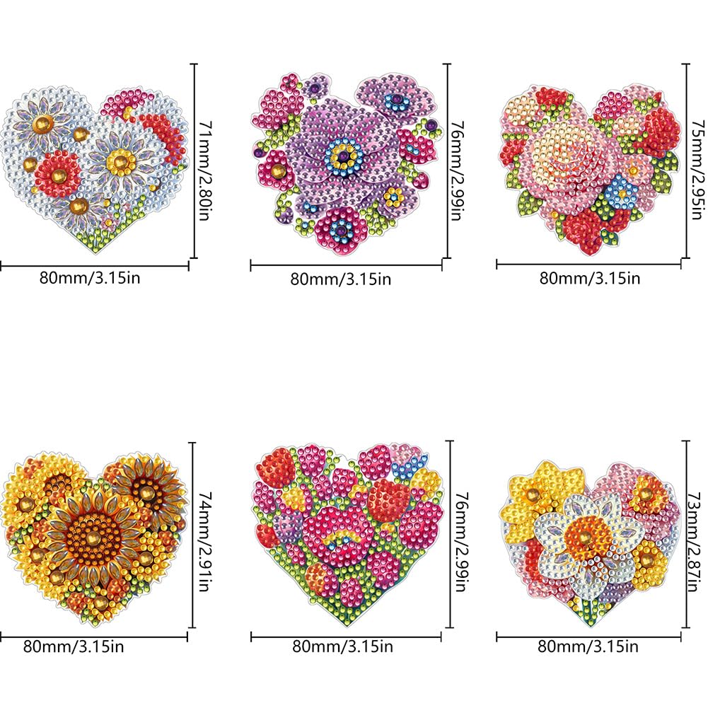 POETRYDRAW 6 Pcs Diamond Painting Magnets Special Shape Heart Flower Diamond Art Stickers Refrigerator Diamond Painting Kits for Fridge Stickers POETRYDRAW