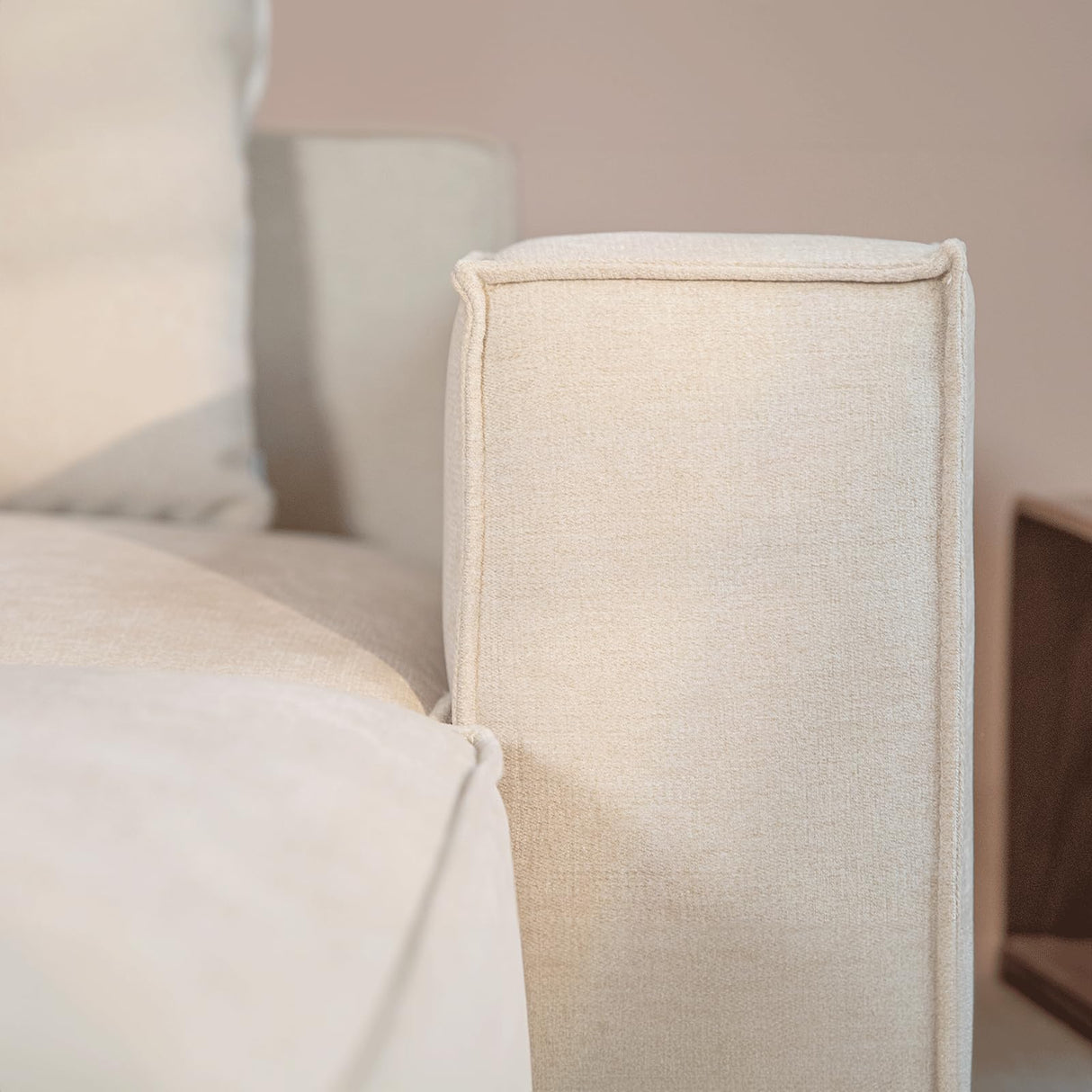 Acanva Luxury Modular Sectional Living Room Sofa Set, Modern Minimalist Style Couch with Ottoman and Chaise, L-Shape, Linen-Like Cream Acanva