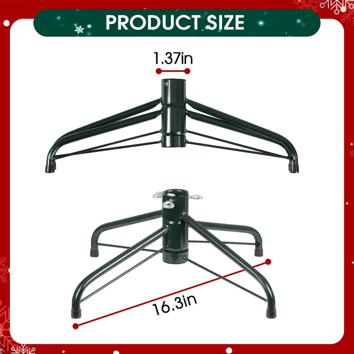 JSungo Folding Christmas Tree Stand, 16.3inch Replacement Christmas Tree Base for 4-6 Feet Artificial Tree, Metal Xmas Tree Holder Fits 0.5 - 1.37 Inch Tree Pole, DarkGreen JSungo