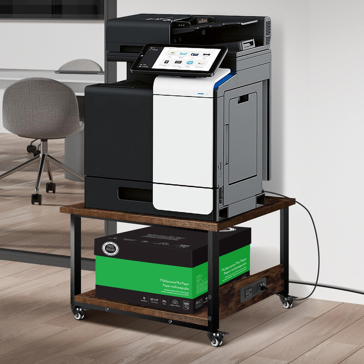 Printer Stand, 23.6''x23.6'' Large Printer Table with Power Outlet for Home Office Organization, Under Desk 3d Printer Stand With Wheels, Heavy Duty Rolling Printer Cart Shelf Stand for Desktop-2 Tier Obihivlo