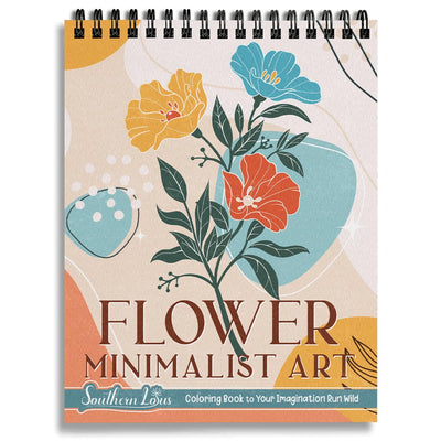 Flower Minimalist Art Coloring Book Spiral Hardcover Floral Patterns Abstract Lines Vintage Simplicity Aesthetic Illustrations Relaxing Large Print Pages for Adults Relieve Stress