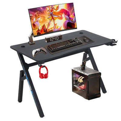 BestOffice Gaming Desk Computer Desk 47"x 23" Home Office Desk Extra Large Modern Ergonomic Black PC Carbon Fiber Table Gamer Workstation with Cup Holder Headphone Hook,Blue