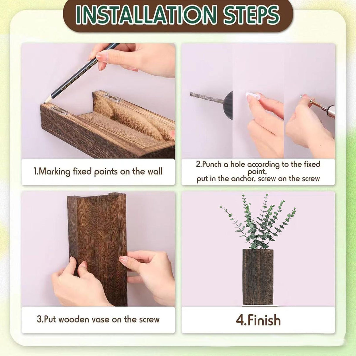 Angruimiy 2PCS Wood Wall Planter,Wooden Hanging Planter for Dried Flowers and Artificial Greenery Plants,Wooden Pocket Vase Modern Farmhouse Wall Decor Wood Hanging Planters for Home Office, Walnut Angruimiy