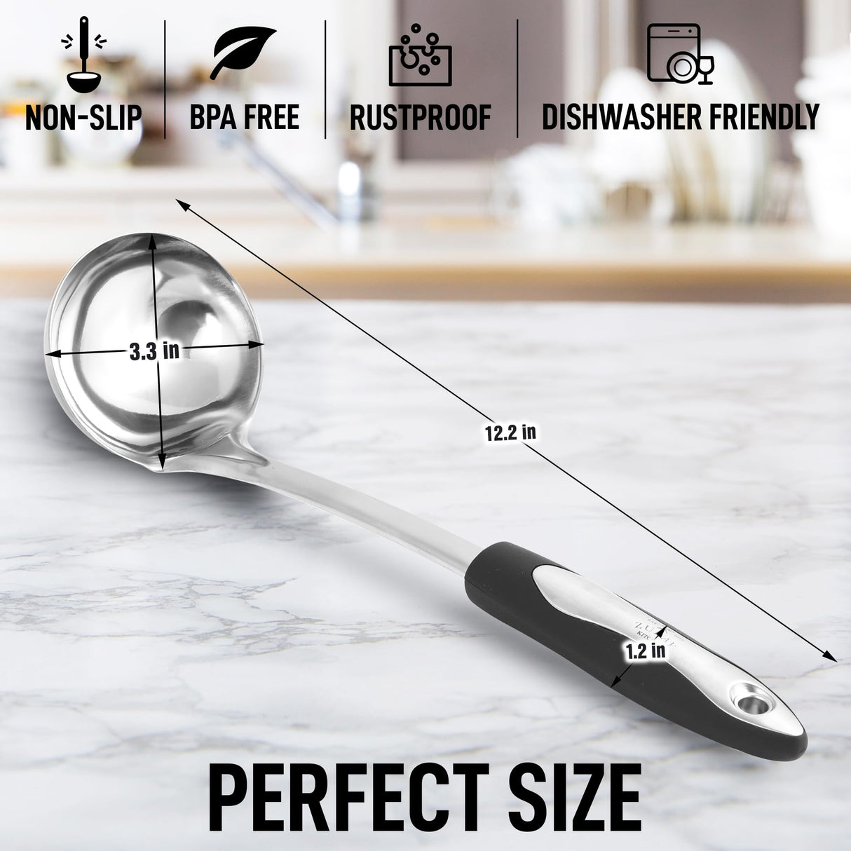 Zulay Kitchen Stainless Steel Cooking Utensil - Stainless Steel Kitchen Utensil - Durable Kitchen Gadgets - Metal Kitchen Accessories - Easy to Clean Kitchen Tools - 12" Soup Ladle Zulay Kitchen