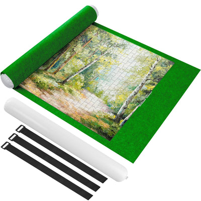 Ainiv Jigsaw Puzzle Mat Roll Up 1500 Pieces, 46" x 26" Portable Felt Puzzles Board with Travel Storage Bag, Jigsaw Saver Pad Keeper for Adults Teens, Green