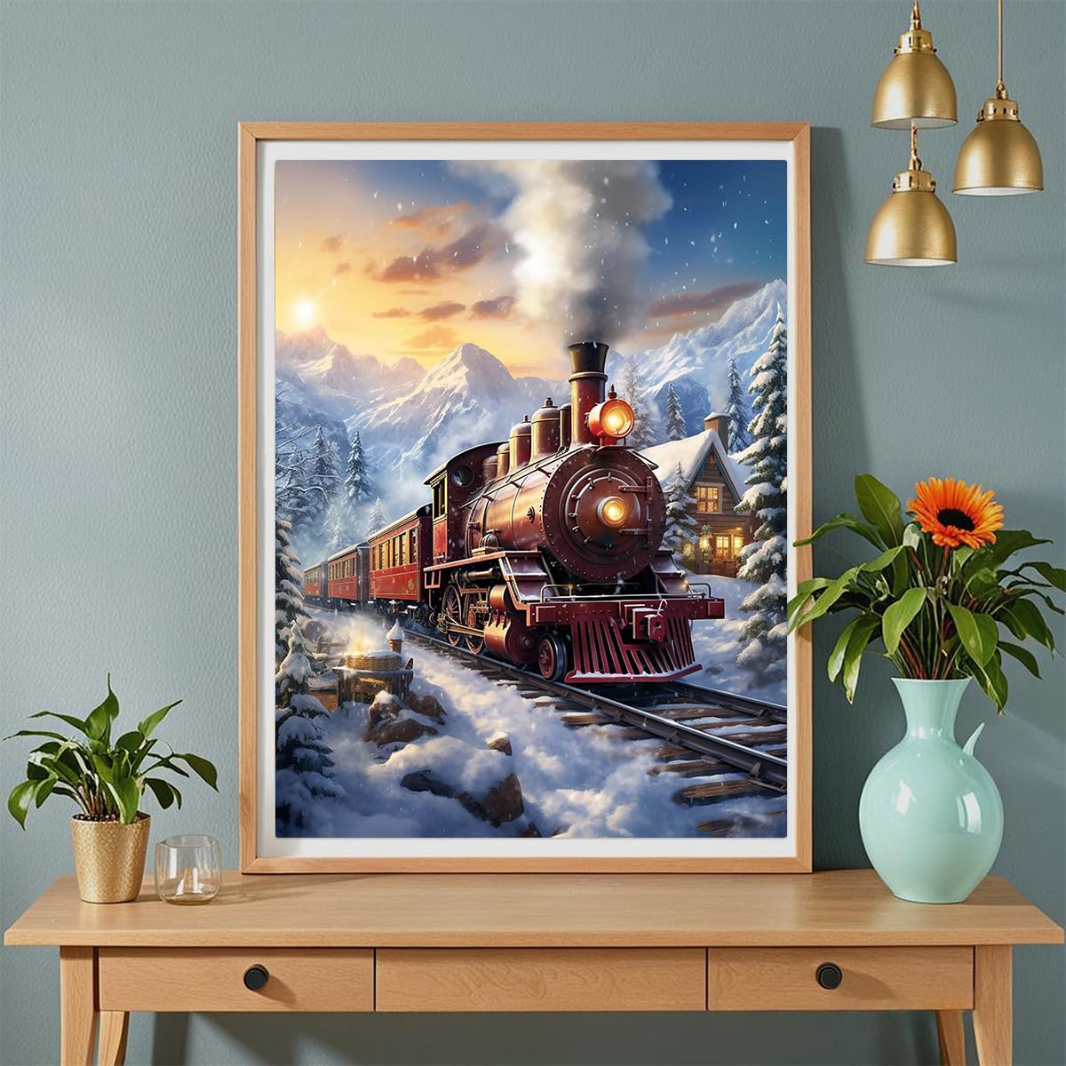 Amz Camel DIY 5D Diamond Art Kits (12 * 16 Inch), Painting, Art for Snow Train, Embroidery Full Drill for Landscape, Diamond Art Kits Rhinestone Craft for Home Wall Decor Amz Camel