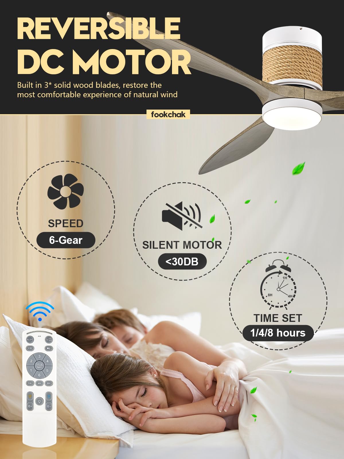 60in Boho White Ceiling Mount Fan Light Dimmable with Remote Control 3 Blade Hemp Rope Ceiling Fan with Light Coastal Weathered Wood Ceiling Fan Outdoor for Balcony Kitchen Bedroom, F22 FookChak