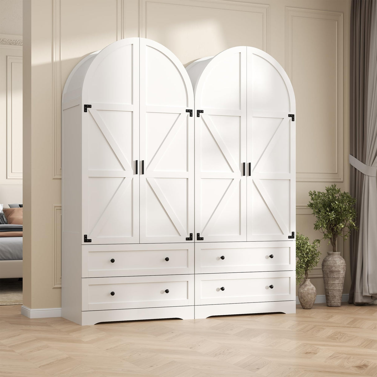 Gyfimoie 74.8" White Armoire Wardrobe Closet with 2 Drawers and 2 Doors, Tall Bedroom Freestanding Armoire Storage Cabinet with Shelves, Wood Large Wardrobe Combination for Hanging Clothes (White) Gyfimoie